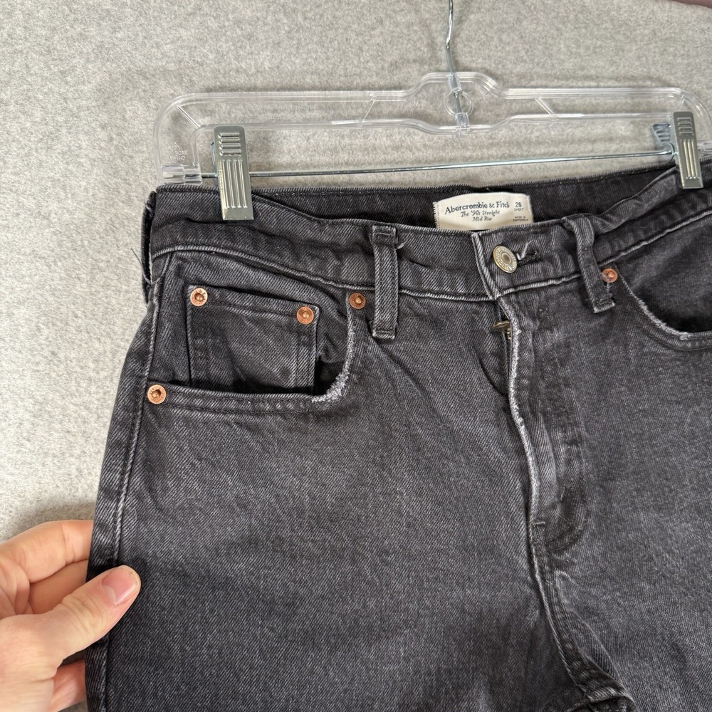 Abercrombie & Fitch 90s straight mid rise jeans womens 26 short black denim pant - Picture 2 of 8